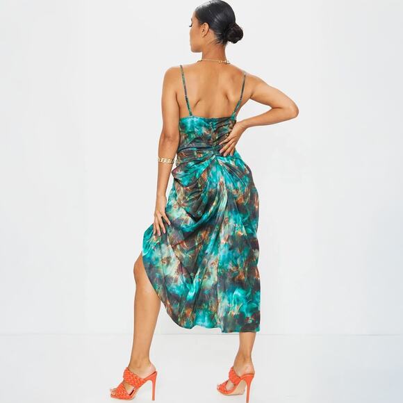 Pretty Little Thing Sexy Satin Strappy Midi Dress Sz 8 - Picture 2 of 14